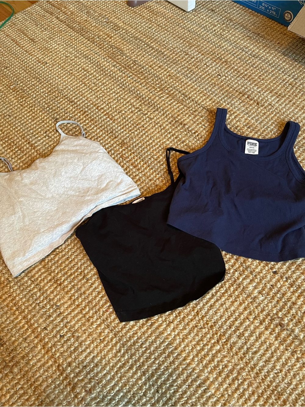 3 Victorias Secret PINK Camisole Tops Adjustable Straps With Bra Inserts Sz Medi